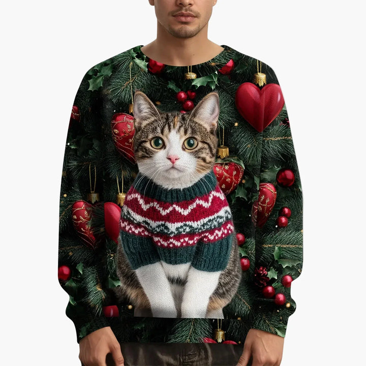 Stilla | Julet Sweatshirt med Kattemotiv og Festligt Design - Sjov Juletrøje til Jul og Vinter