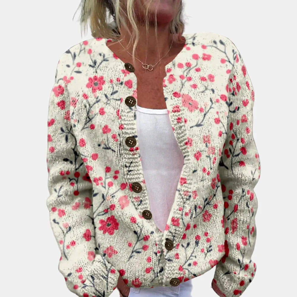 Stilla | Sofistikeret Blomsterstrikket Cardigan