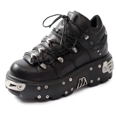 Skovae | Kvinder Ankelstøvler til kvinder Tykkesål Snørebånd Metal Dekoration Runde Tæer Plattform Sko Ladeis Punk Gothic Sneakers