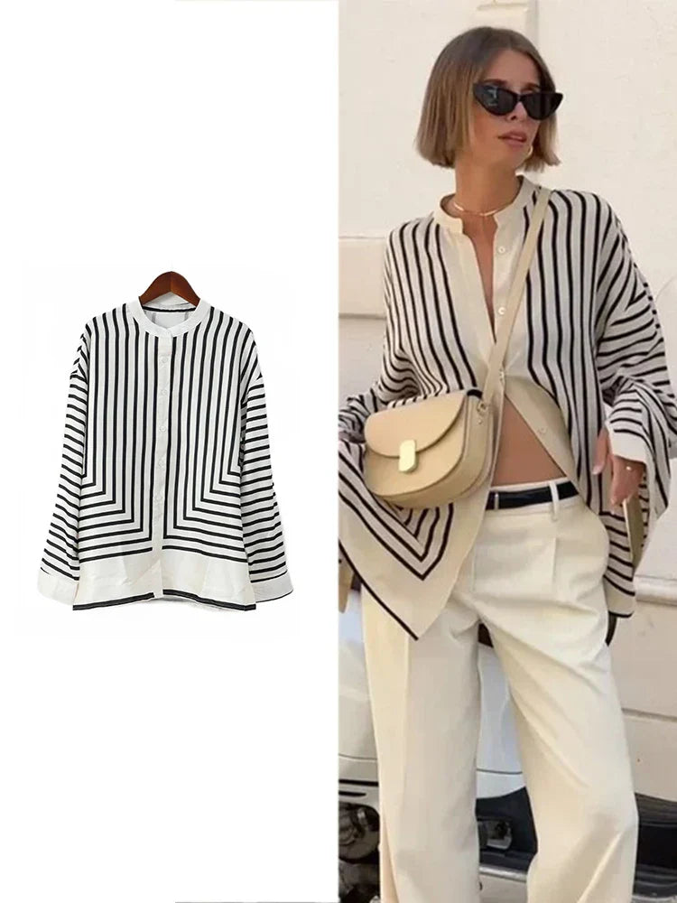 Stilla | Bluse Femme stribet med knude og splittede ærmer