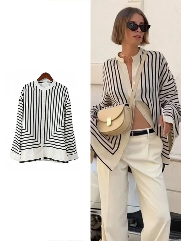 Stilla | Bluse Femme stribet med knude og splittede ærmer