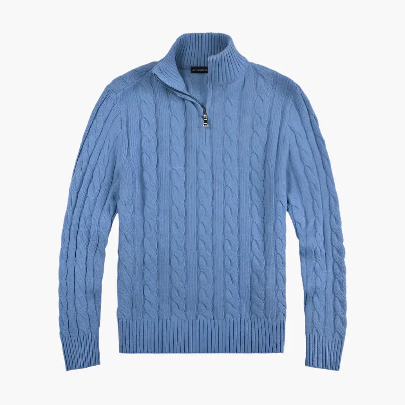 Stilla | Pullover med Fletmønster og Halv Lynlås - Elegant Fritids-Strikpullover
