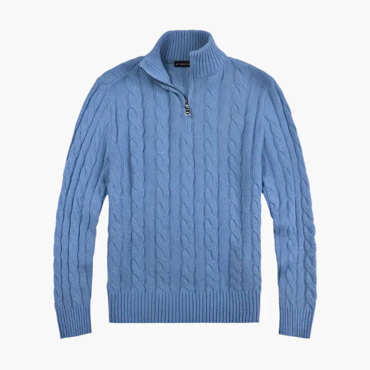 Stilla | Pullover med Fletmønster og Halv Lynlås - Elegant Fritids-Strikpullover
