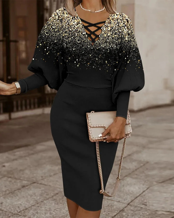 Stilla | Elegant Geometric Print Midi Dress til kvinder