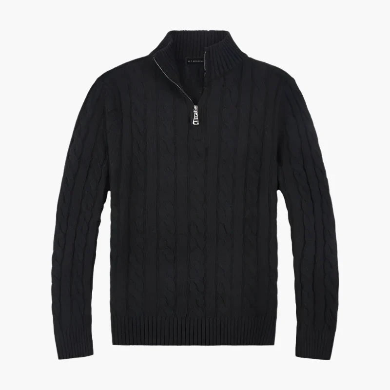 Stilla | Pullover med Fletmønster og Halv Lynlås - Elegant Fritids-Strikpullover