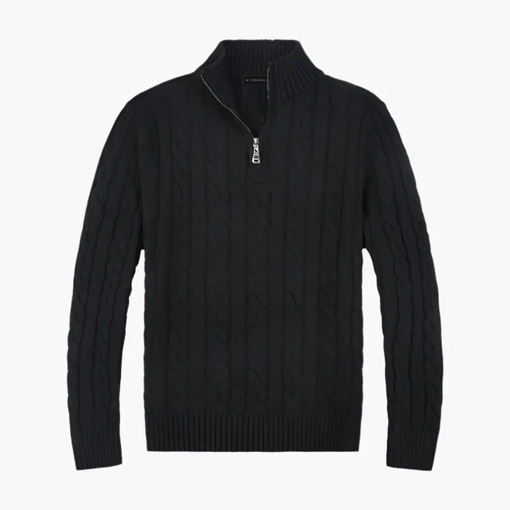 Stilla | Pullover med Fletmønster og Halv Lynlås - Elegant Fritids-Strikpullover
