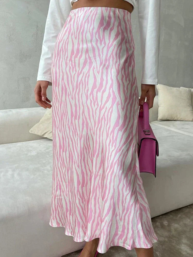 Skovae | Sommer Efterår Dame Elegant Midi Satin Nederdele Trykt Høj Talje Kontor Dame Bodycon Blyant Tæt Nederdel til Dame