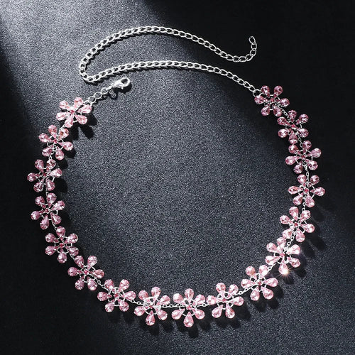 Skovae | Mode Pink Crystal Flowers Choker Necklace Statement Accessories Mode Frauen Rhinestone Collar Necklace Schlüsselbein Smykker Ins