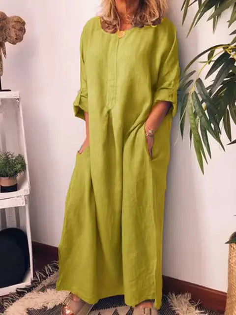 Stilla | Vintage Bomuld Linned Lang Kjole