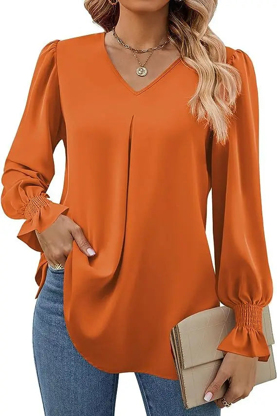 Stilla | Elegant Løs Chiffon Bluse til Kvinder