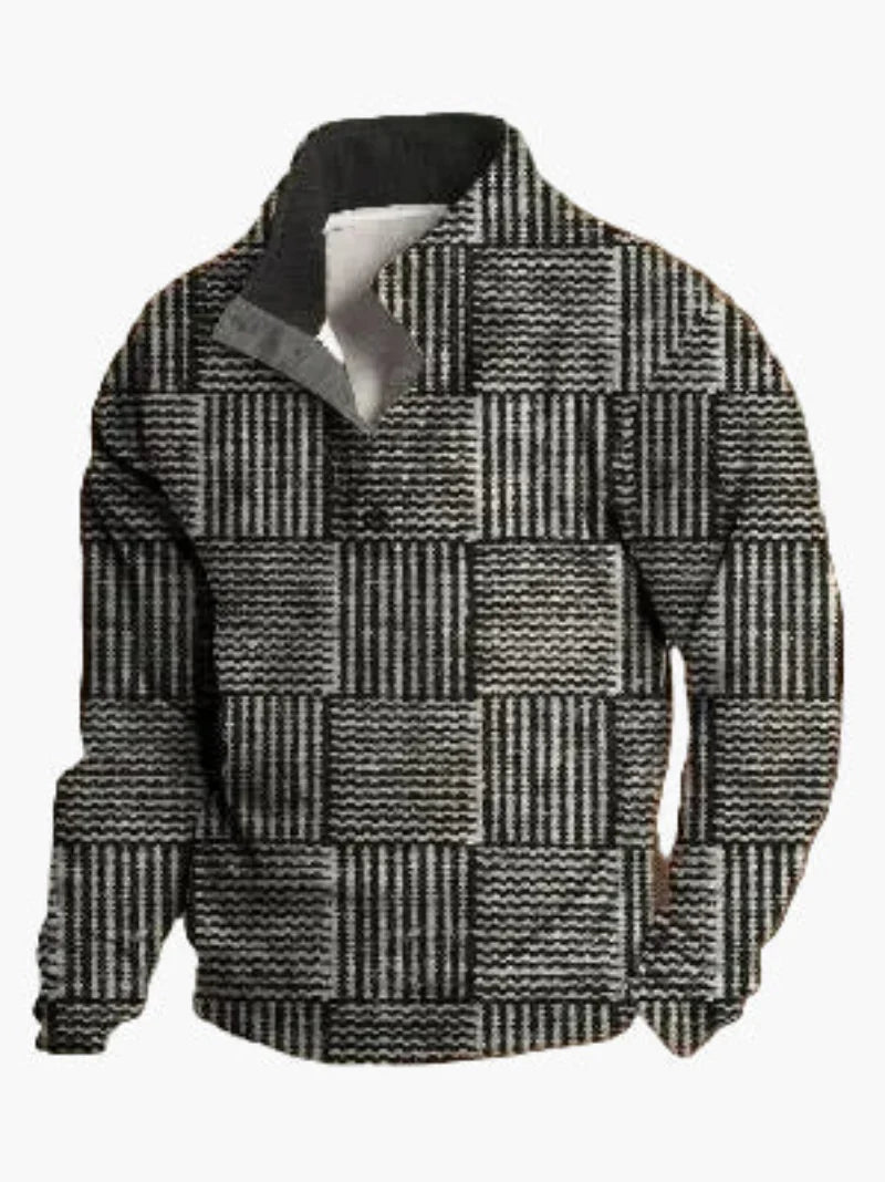 Stilla | Retro Cowboy Sweatshirt med Digitaltryk og Stående Krave - Western Casual Pullover til Udendørs og Fritid