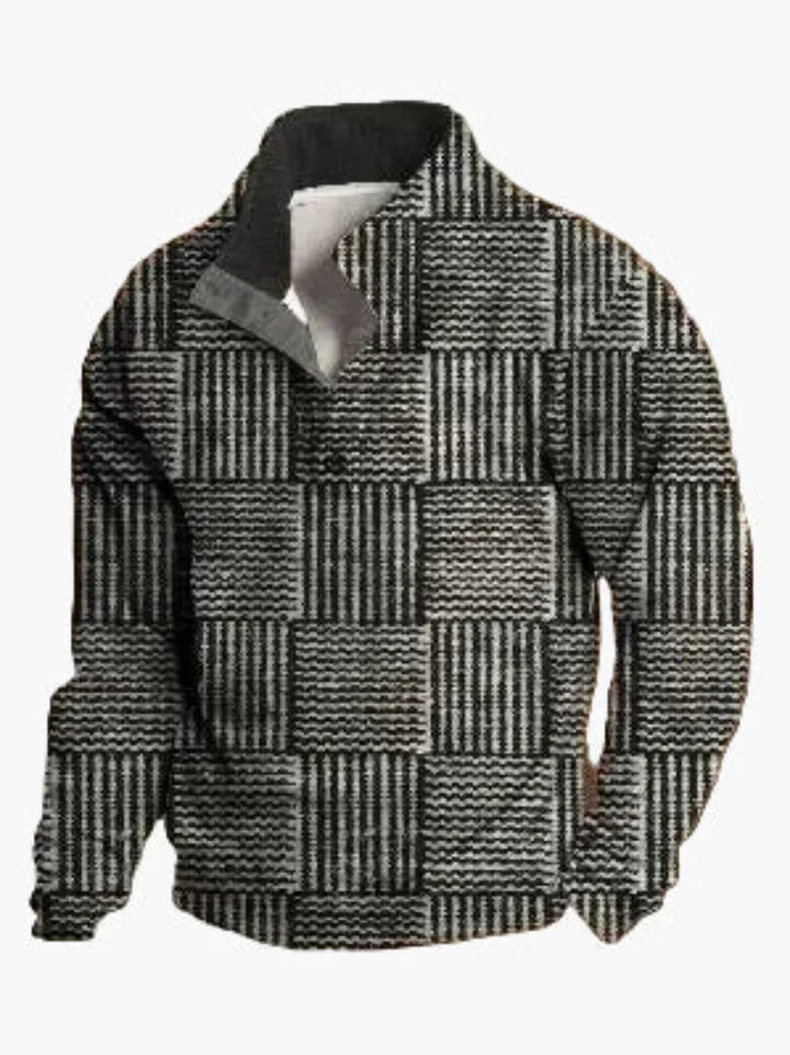Stilla | Retro Cowboy Sweatshirt med Digitaltryk og Stående Krave - Western Casual Pullover til Udendørs og Fritid