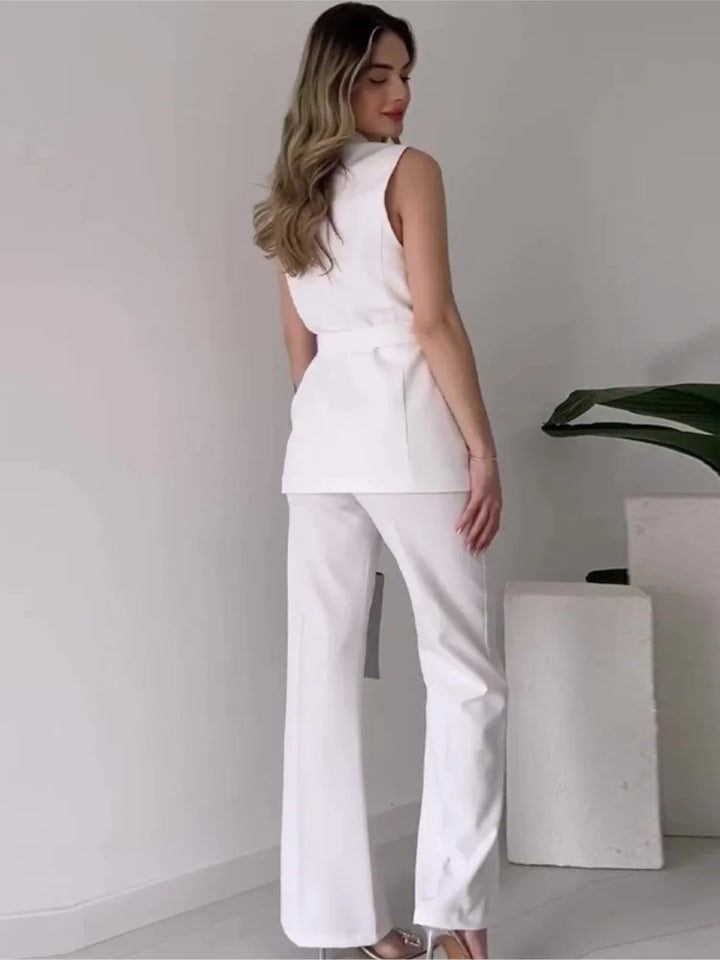 Stilla | Elegante 2-delt Udenærmetop og Lange Bukser Sæt Ensfarvet Slank Sæt Kvinder Festoutfit