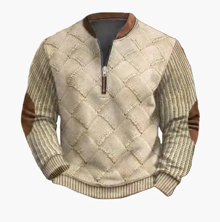 Stilla | Halvzipper Pullover - Modisch Strik-Look til Efterår og Vinter, Varm Sweatshirt med Ståkrave og Albue-Patches, Fritid & Hverdag