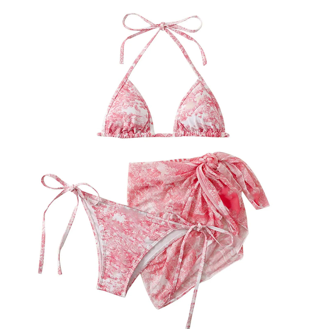 Skovae | Damen Tre-delt Badetøj Sommer Push-Up Høj Talje Bikini Sæt med Dækning Nederdel Tie Dyed Svømning Badedragt Strandtøj