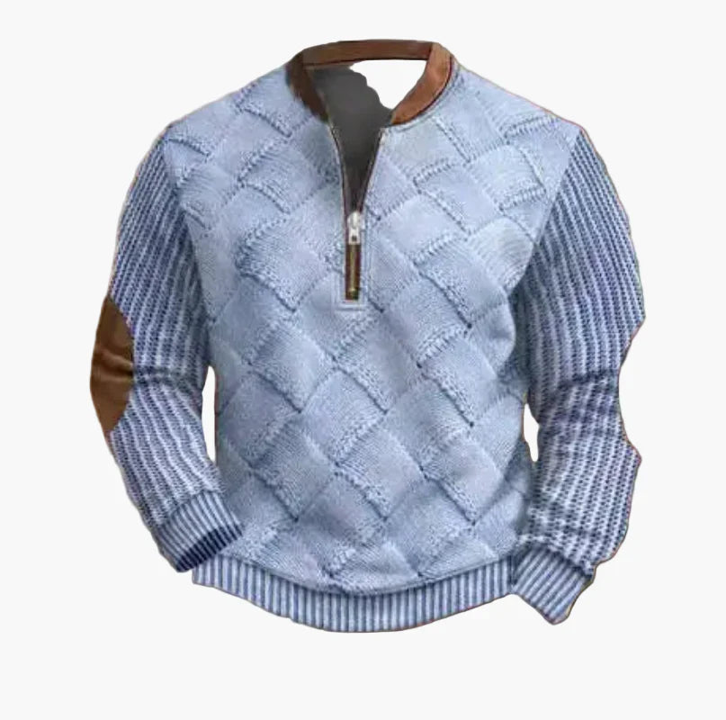 Stilla | Halvzipper Pullover - Modisch Strik-Look til Efterår og Vinter, Varm Sweatshirt med Ståkrave og Albue-Patches, Fritid & Hverdag