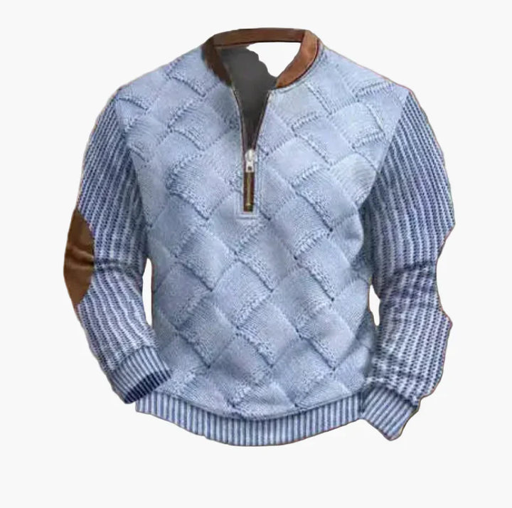 Stilla | Halvzipper Pullover - Modisch Strik-Look til Efterår og Vinter, Varm Sweatshirt med Ståkrave og Albue-Patches, Fritid & Hverdag
