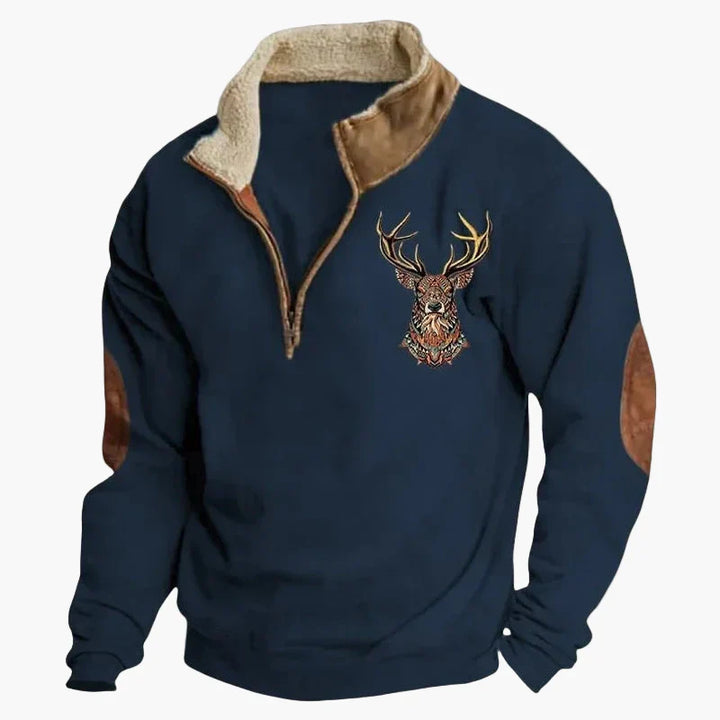 Stilla | Western Stil Pullover med Aztek Mønster og Longhorn Motiv - Komfortabel Fritids Sweater til Udendørs og Hverdag