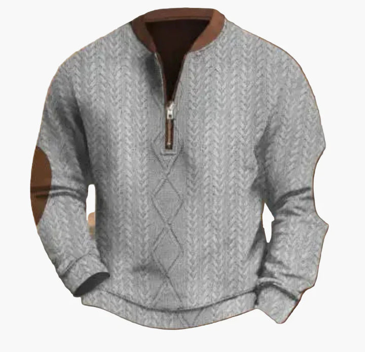 Stilla | Halvzipper Pullover - Modisch Strik-Look til Efterår og Vinter, Varm Sweatshirt med Ståkrave og Albue-Patches, Fritid & Hverdag