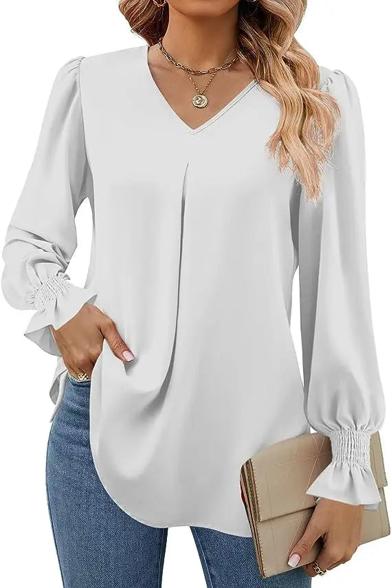 Stilla | Elegant Løs Chiffon Bluse til Kvinder