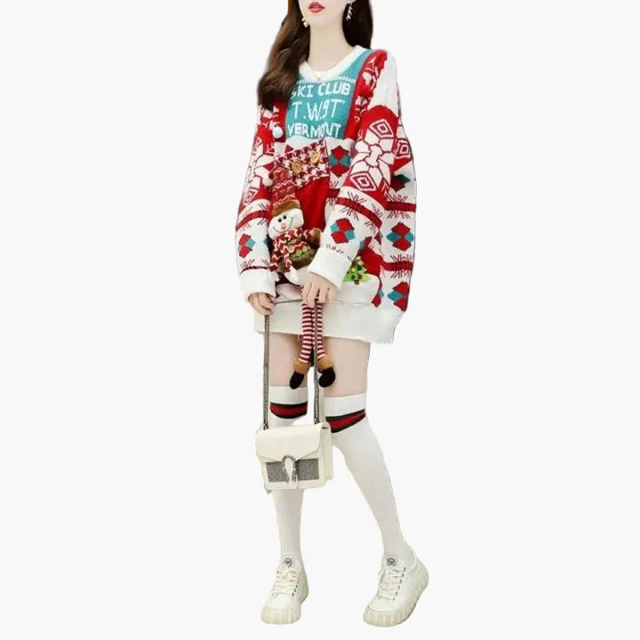 Stilla | Juletrøje Ugly Christmas Sweater med 3D Snemands og Vintermotiv - Sjov Ferietrøje til Fester