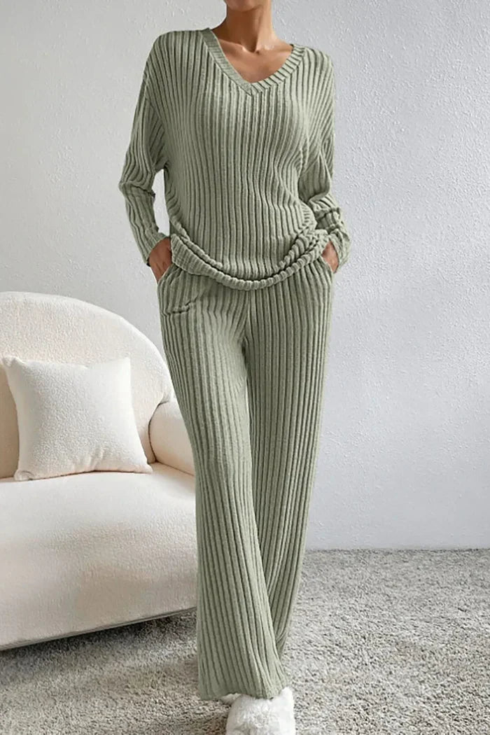Stilla | Dame Ribstrik To-Delt Loungewear Sæt