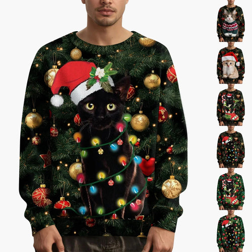 Stilla | Julet Sweatshirt med Kattemotiv og Festligt Design - Sjov Juletrøje til Jul og Vinter