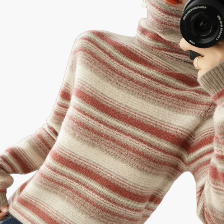 Stilla | Rullekrave Sweater I Retro-Stribemønster - Mode Vinter Sweater til Hverdag & Fritid