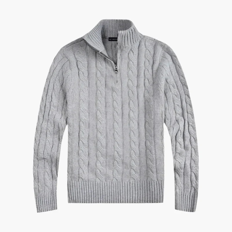 Stilla | Pullover med Fletmønster og Halv Lynlås - Elegant Fritids-Strikpullover