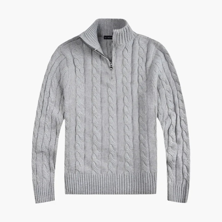 Stilla | Pullover med Fletmønster og Halv Lynlås - Elegant Fritids-Strikpullover