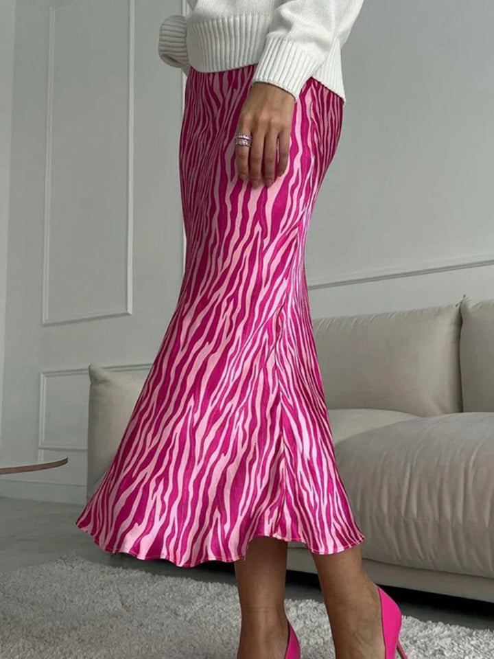 Skovae | Sommer Efterår Dame Elegant Midi Satin Nederdele Trykt Høj Talje Kontor Dame Bodycon Blyant Tæt Nederdel til Dame