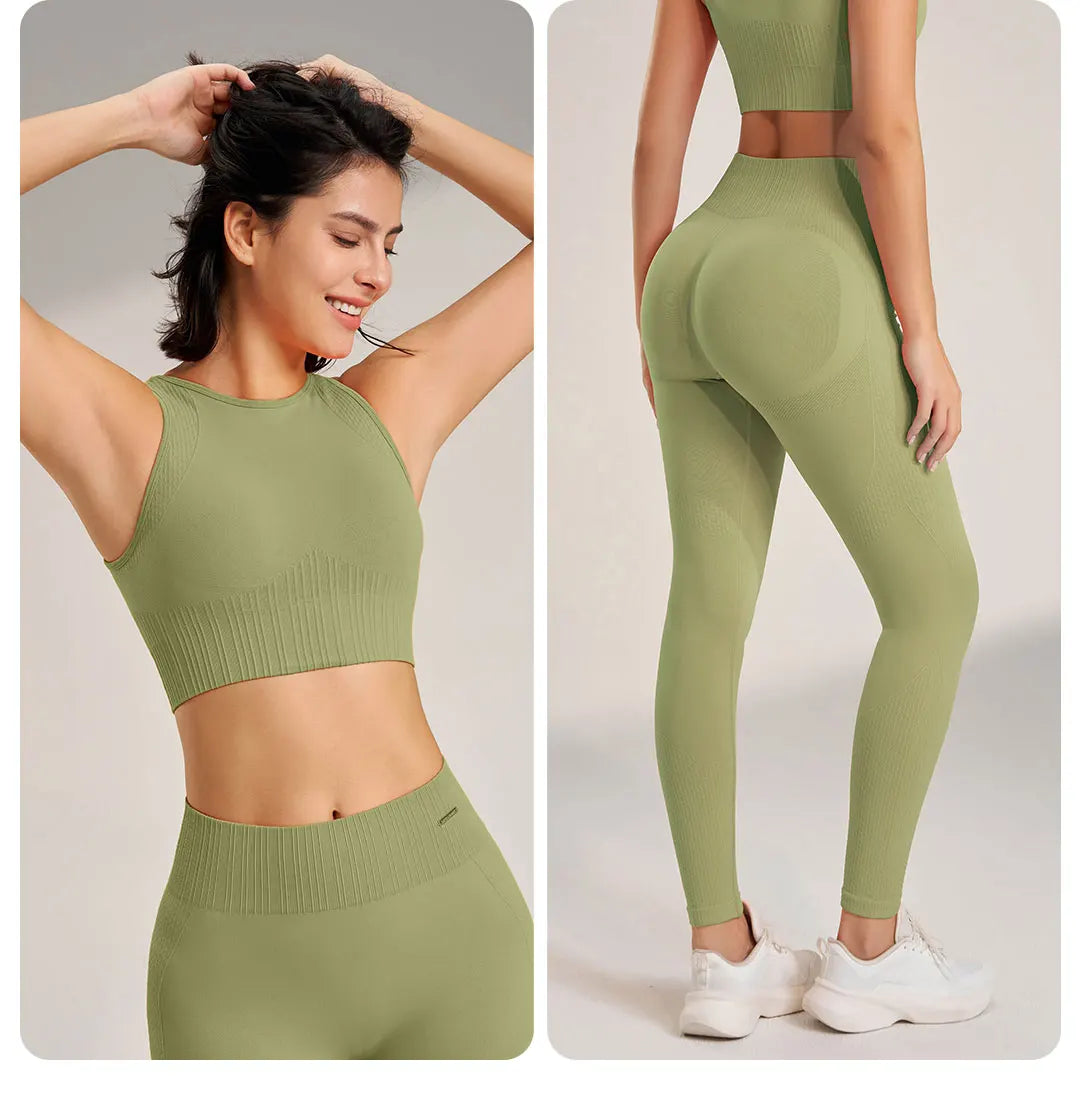 Skovae | Sømløse yoga sæt - Højtaljede leggings & top to-delt fitness outfit