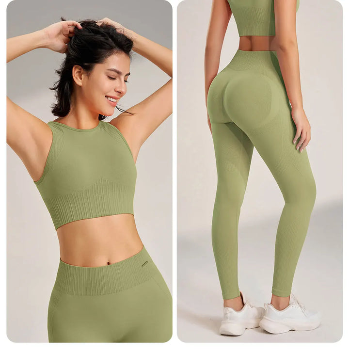 Skovae | Sømløse yoga sæt - Højtaljede leggings & top to-delt fitness outfit