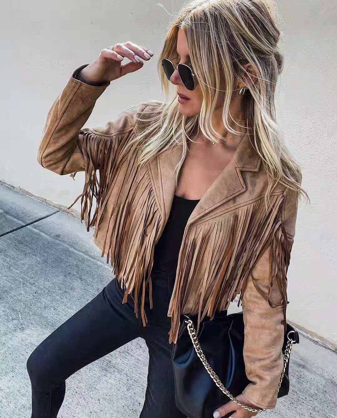 Stilla | Fringed Strikjakke Med Pompon Kant, E Girl Motorcykeljakke, Vintage Streetwear Fra 90'erne, Seje Designs