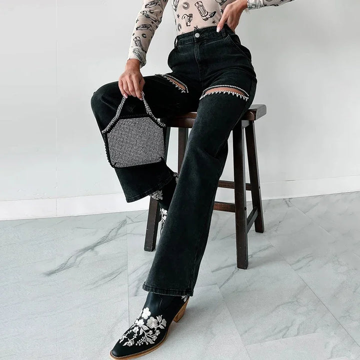 Stilla | Slim Fit Diamond Patchwork Jeansbukser til Kvinder