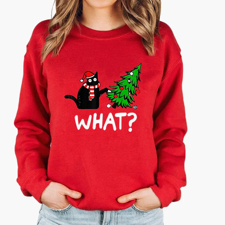 Stilla | Juletrøje med Kat og Lyskæde - Sjov Vinter-Sweater til Katteelskere