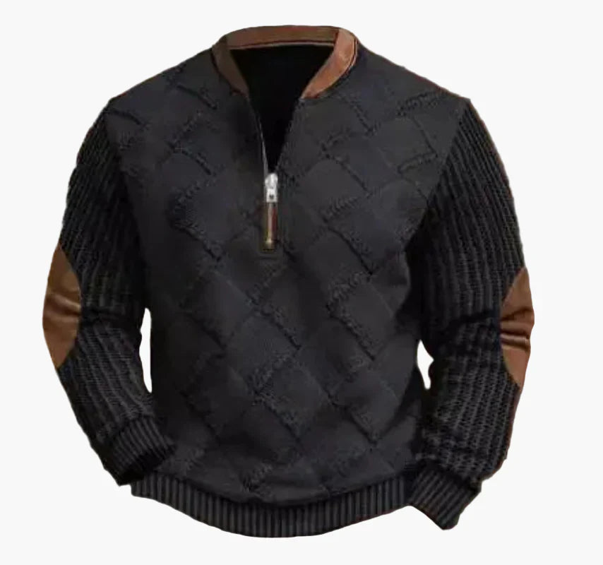 Stilla | Halvzipper Pullover - Modisch Strik-Look til Efterår og Vinter, Varm Sweatshirt med Ståkrave og Albue-Patches, Fritid & Hverdag