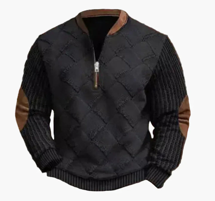Stilla | Halvzipper Pullover - Modisch Strik-Look til Efterår og Vinter, Varm Sweatshirt med Ståkrave og Albue-Patches, Fritid & Hverdag