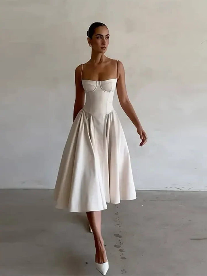 Stilla | Bustier Plisseret Midi Kjole