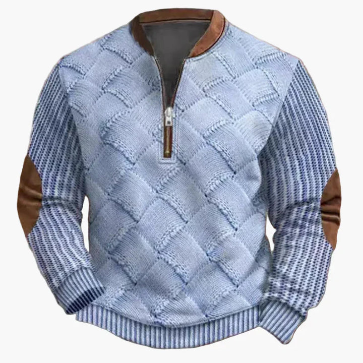 Stilla | Halvzipper Pullover - Modisch Strik-Look til Efterår og Vinter, Varm Sweatshirt med Ståkrave og Albue-Patches, Fritid & Hverdag