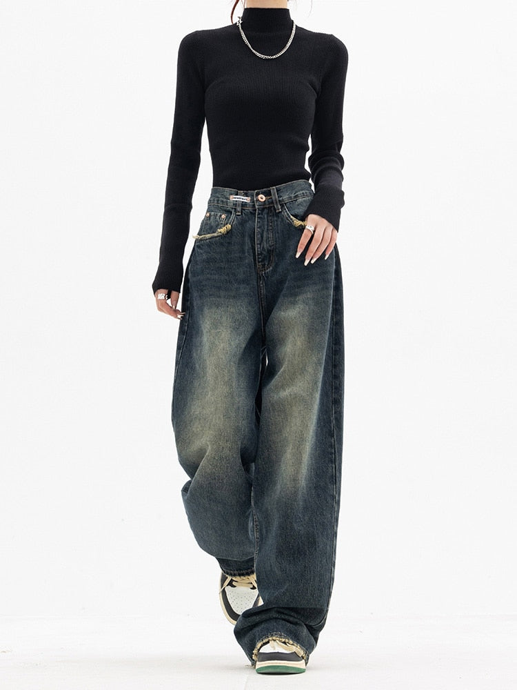 Skovae | Trendy Baggy Wide Leg Jeans Dame Jeans med Høj Talje Løs Streetwear