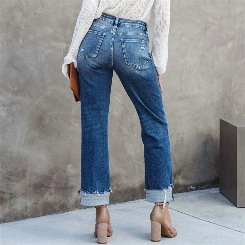 Stilla | Høj Talje Straight Jeans Med Knapper
