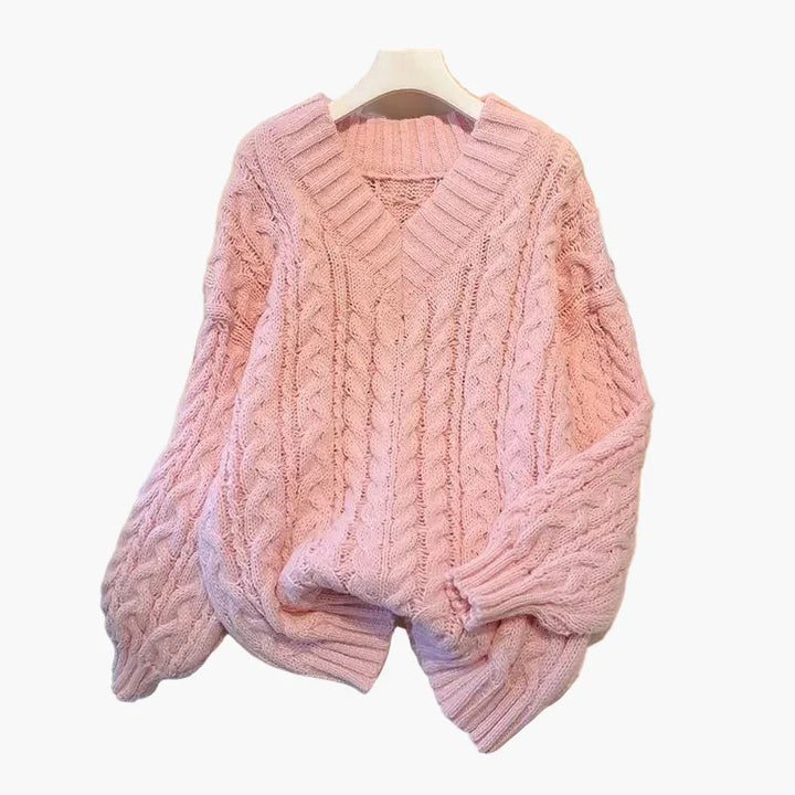 Stilla | Groft Strik Pullover V-Hals Vinter Fritid Twist-Design