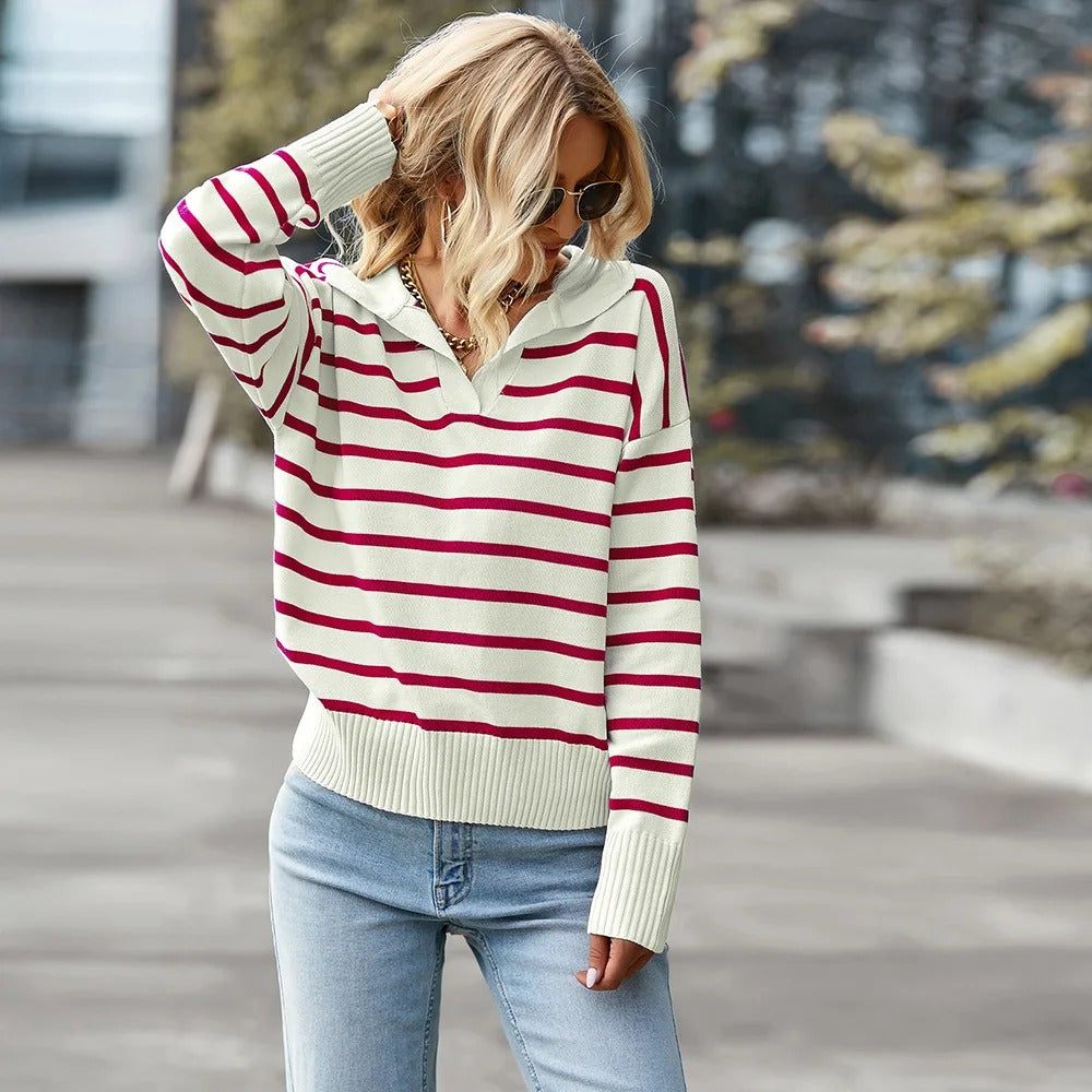 Stilla | Stribet V-Udsnit Pullover
