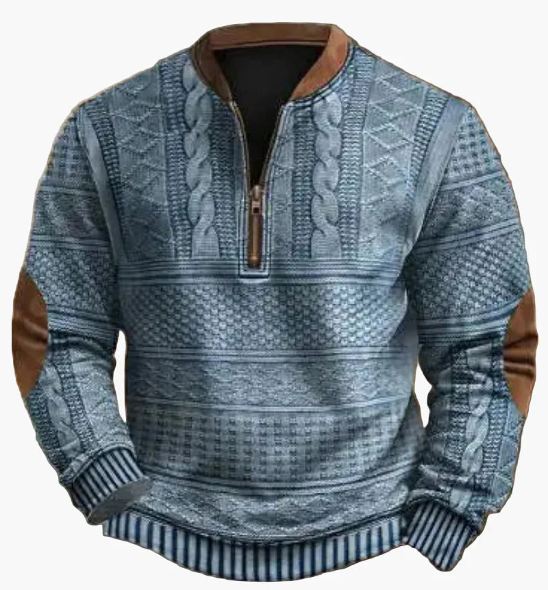 Stilla | Halvzipper Pullover - Modisch Strik-Look til Efterår og Vinter, Varm Sweatshirt med Ståkrave og Albue-Patches, Fritid & Hverdag