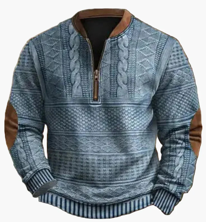 Stilla | Halvzipper Pullover - Modisch Strik-Look til Efterår og Vinter, Varm Sweatshirt med Ståkrave og Albue-Patches, Fritid & Hverdag