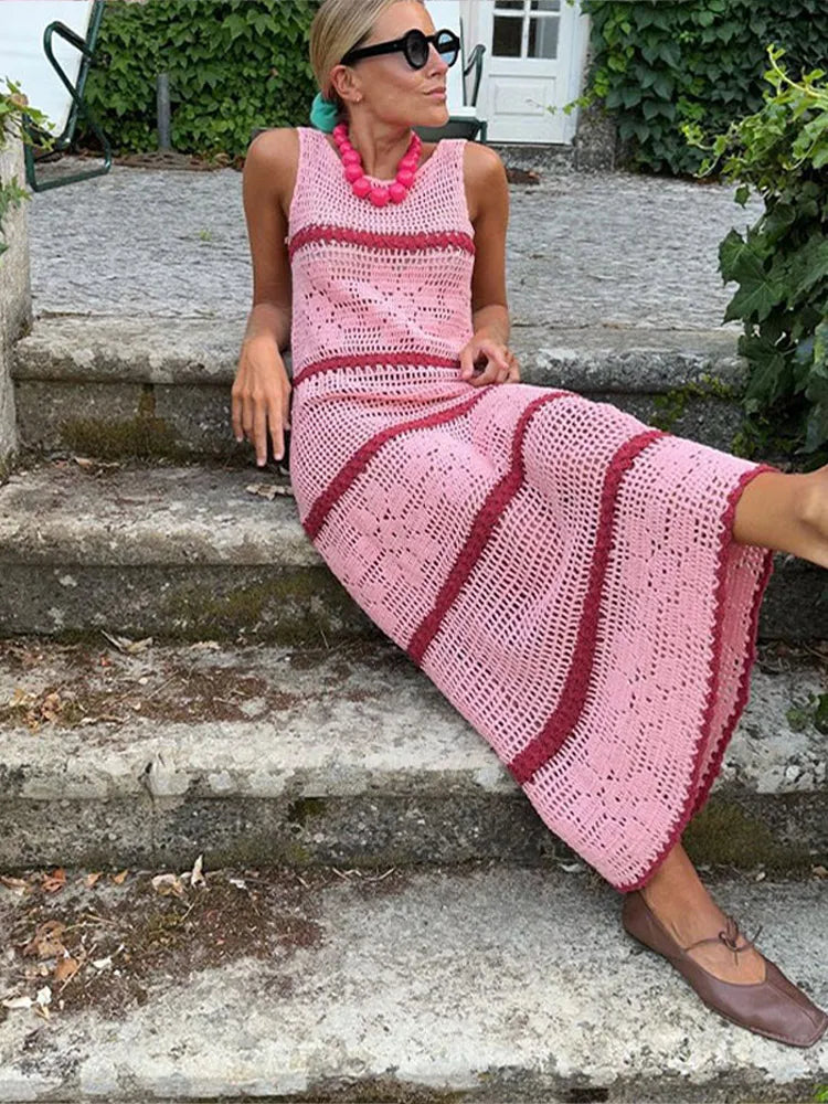 Stilla | Hollow Out Blomster Strik Maxi Kjole