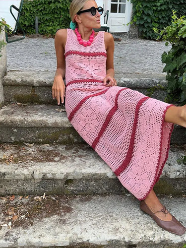 Stilla | Hollow Out Blomster Strik Maxi Kjole