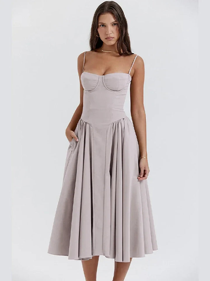 Stilla | Bustier Plisseret Midi Kjole