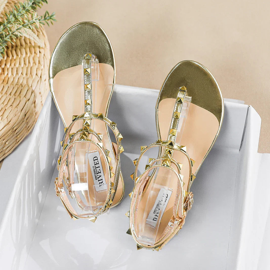 Skovae | Nye Sommer Udendørs Dame Flade Sandaler Britisk Stil Dame Casual Romersk Flad Stilfuld Nitte Design Arbejde og Fest